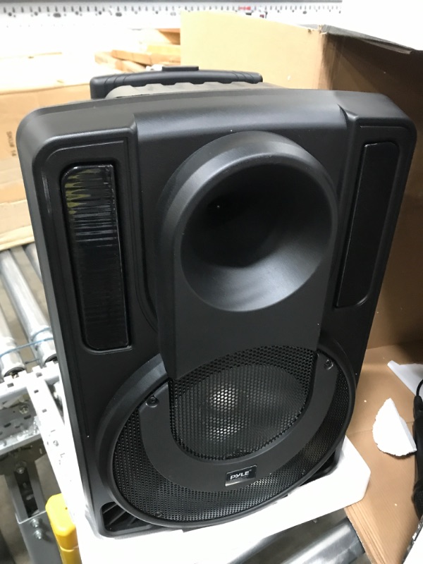 Photo 2 of 10’’ Portable PA Speaker System - Wireless BT Streaming PA & Karaoke Party Audio Speaker, Two Wireless Mic, Wired Microphone, Tablet Stand, Flashing Party Lights, MP3/USB//FM Radio - PHPWA10TB 10 inch Speaker System