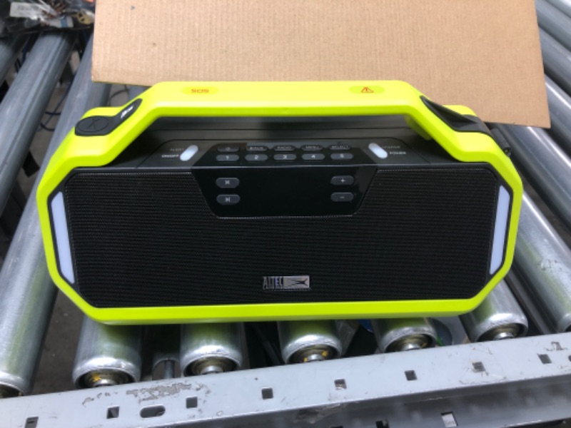 Photo 2 of Altec Lansing StormChaser Rechargeable Emergency Radio, Portable Bluetooth Speaker with NOAA AM FM for Weather Alerts, Solar Powered Survival Speaker with Cellphone USB Charger, LED Camping Flashlight