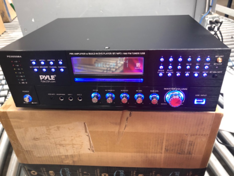 Photo 2 of Pyle 4 Channel Wireless Bluetooth Amplifier - 3000 Watt Stereo Speaker Home Audio Receiver w/ FM Radio, USB, 2 Microphone w/ Echo for Karaoke, Front Loading CD DVD Player, LED, Rack Mount - PD3000BA