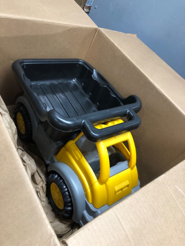 Photo 2 of American Plastic Toys Kids’ Yellow Gigantic Dump Truck, Tilting Dump Bed, Knobby Wheels, and Metal Axles Fit for Indoors and Outdoors, Haul Sand, Dirt, or Toys, for Ages 2+