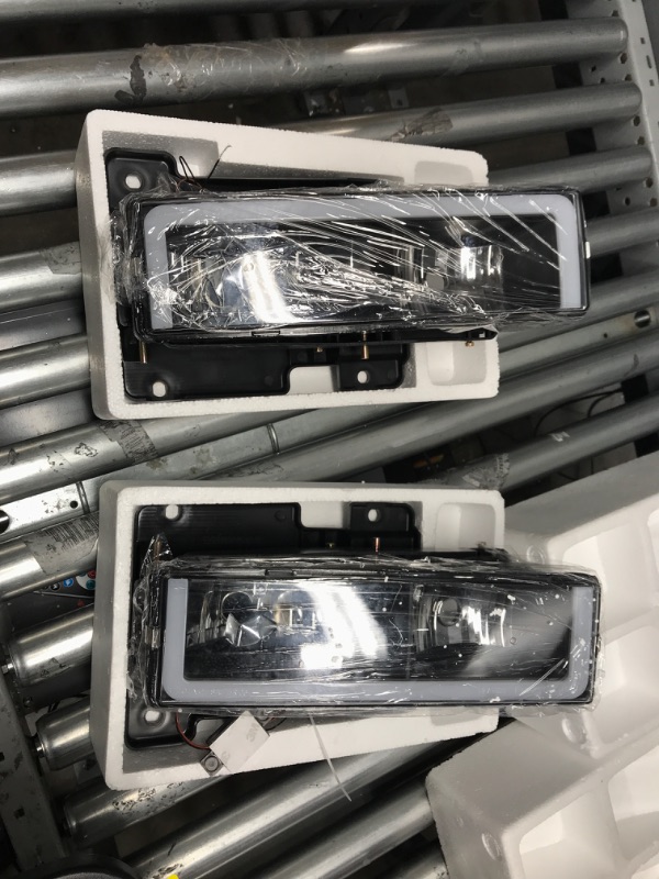 Photo 2 of DWVO LED DRL Headlights Assembly Compatible with 1990-1999 Chevy Silverado C/K 1500 2500 3500/Suburban/Tahoe/GMC Yukon Headlamp Replacement Pair with Daytime Running Light LED Black Housing