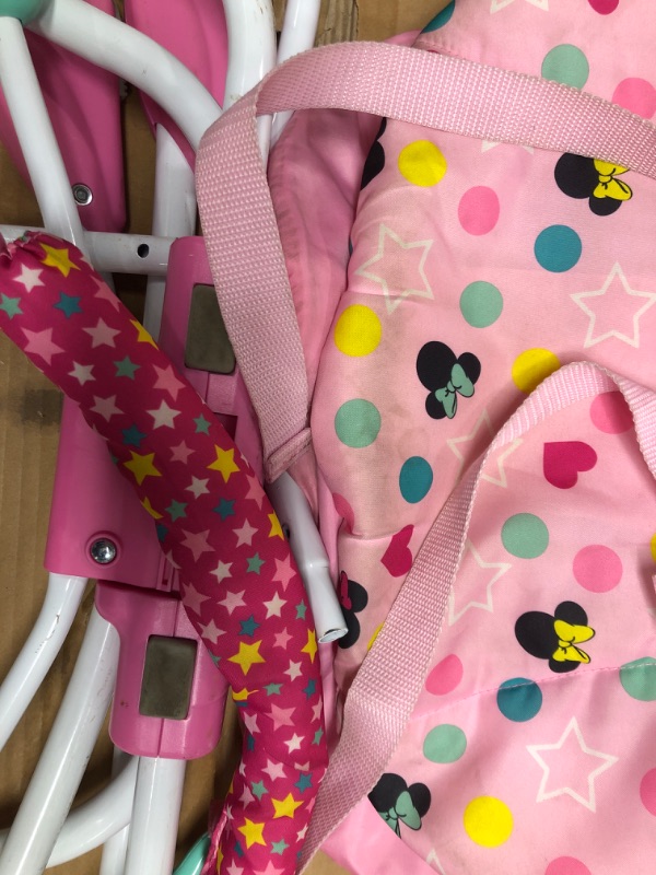 Photo 3 of *Used/Dirty* Bright Starts Disney Baby Infant to Toddler Rocker with Soothing Vibrations, Minnie Mouse Stars & Smiles, Ages Newborn + Minnie Stars & Smiles