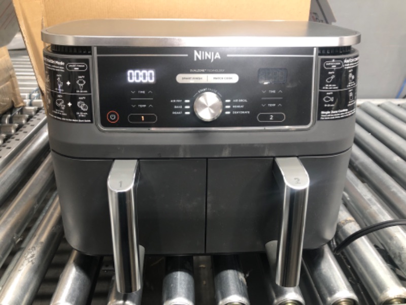 Photo 2 of *Tested-Powers On* Ninja DZ401 Foodi 10 Quart 6-in-1 DualZone XL 2-Basket Air Fryer with 2 Independent Frying Baskets, Match Cook & Smart Finish to Roast, Broil, Dehydrate & More for Quick, Easy Family-Sized Meals, Grey