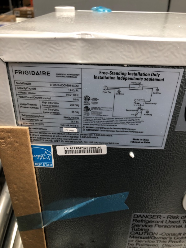 Photo 2 of ***PARTS ONLY*** Frigidaire EFR176-MOONBM 1.6 cu ft Moonbeam Retro Fridge with Side Bottle Opener. for The Office, Dorm Room or Cabin