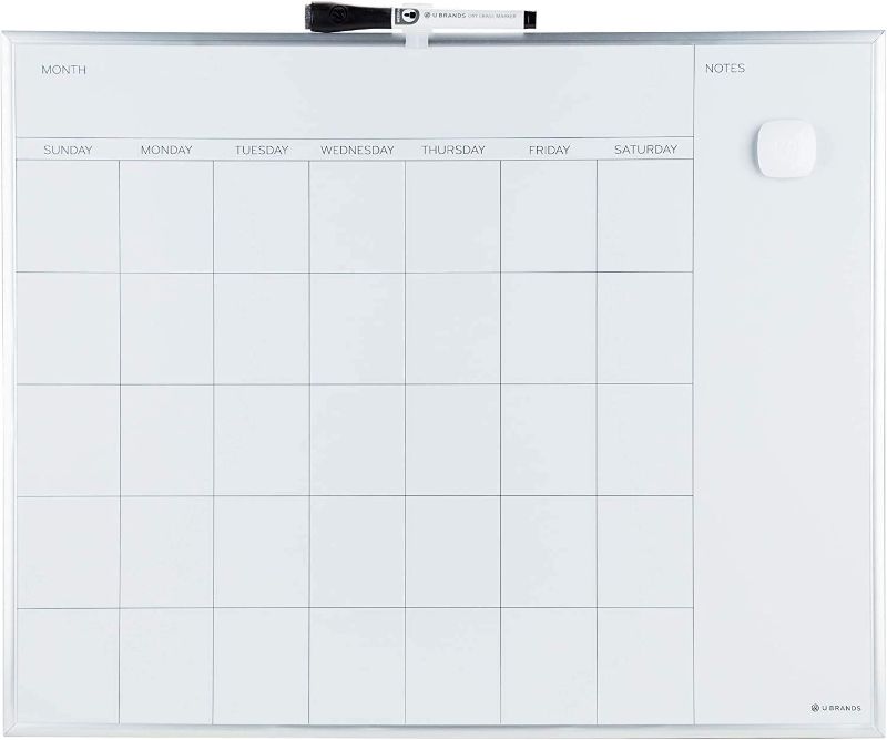 Photo 1 of U Brands Magnetic Monthly Calendar Dry Erase Board, 16 x 20 Inches, Silver Aluminum Frame, Magnet and Marker Included (361U00-01),Gold  Frame
