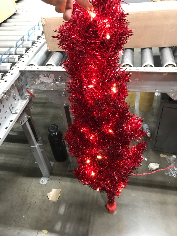 Photo 2 of 3ft. Red Artificial Christmas Tree with LED Lights and Bendable Branches