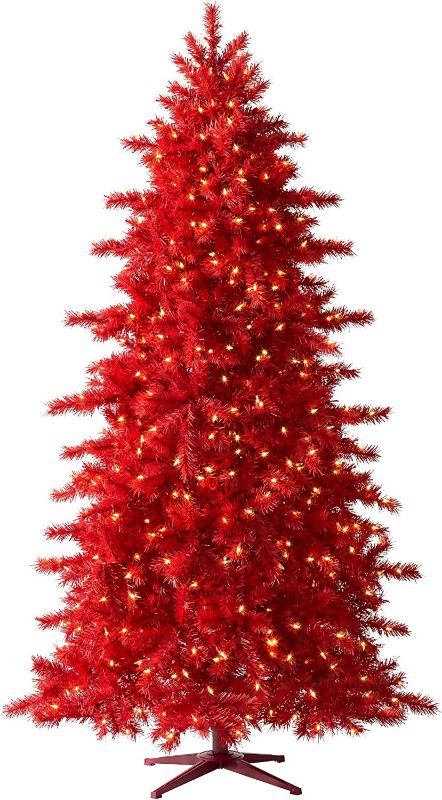 Photo 1 of 3ft. Red Artificial Christmas Tree with LED Lights and Bendable Branches