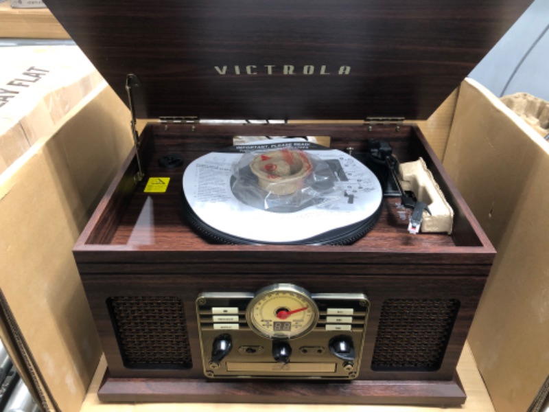 Photo 2 of Victrola Nostalgic 6-in-1 Bluetooth Record Player & Multimedia Center with Built-in Speakers - 3-Speed Turntable, CD & Cassette Player, AM/FM Radio | Wireless Music Streaming | Espresso Espresso Entertainment Center