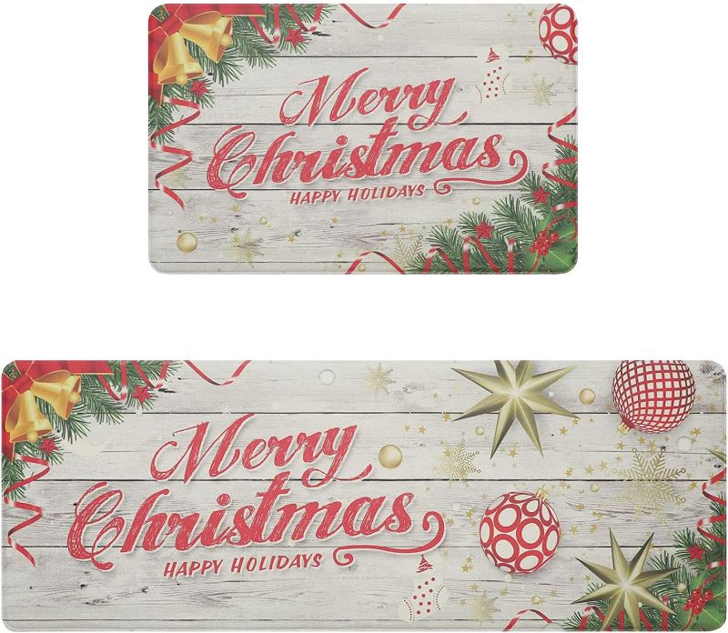 Photo 1 of 2 Piece Christmas Kitchen Rug Mat Set Anti Fatigue Non Slip Thick Cushioned Kitchen Rug Sets Waterproof Kitchen Runner Set Heavy Duty Comfort...