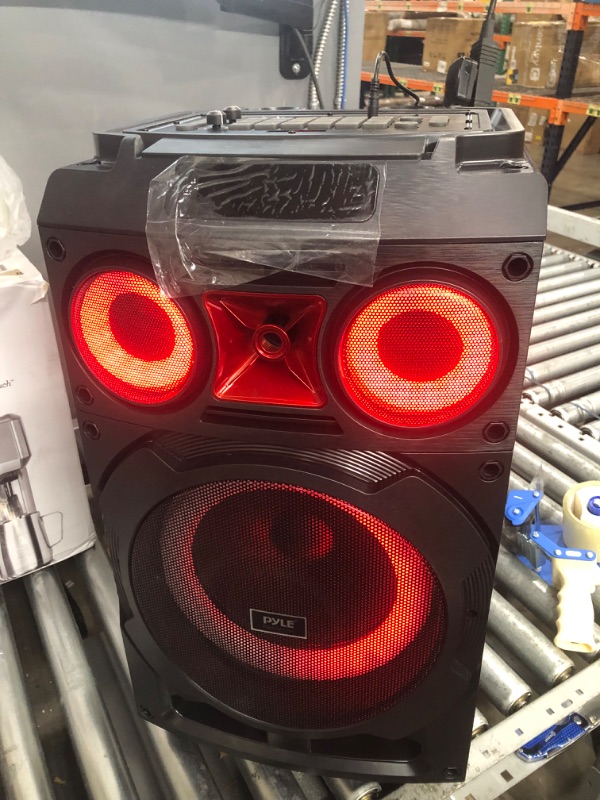 Photo 2 of Portable Bluetooth PA Speaker System - 800W 10” Rechargeable Speaker, TWS, Party Light, LED Display, FM/AUX/MP3/USB/SD, Wheels - Wireless Mic, Remote Control, Tablet Holder Included - Pyle PHP210DJT - Speaker System 800W