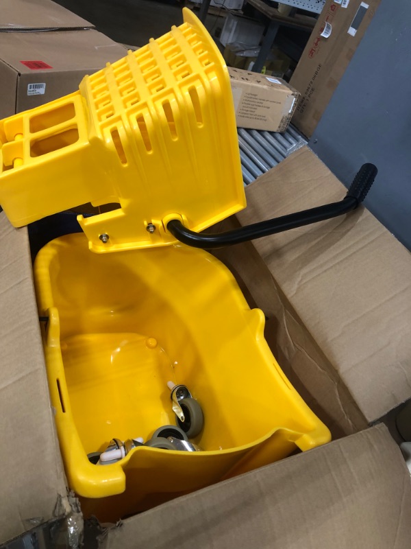 Photo 2 of Amazon Basics Side Press Wringer Combo Commercial Mop Bucket on Wheels, 35 Quart, Yellow