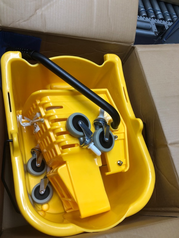 Photo 2 of Amazon Basics Side Press Wringer Combo Commercial Mop Bucket on Wheels, 35 Quart, Yellow