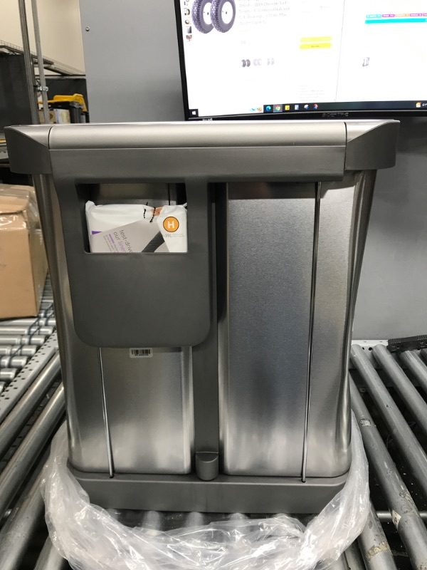 Photo 2 of (See photo for damage) simplehuman 58 Liter / 15.3 Gallon Rectangular Hands-Free Dual Compartment Recycling Kitchen Step Trash Can with Soft-Close Lid, Brushed Stainless Steel Brushed Stainless Steel 58 Liter Rectangular Recycler Trash Can