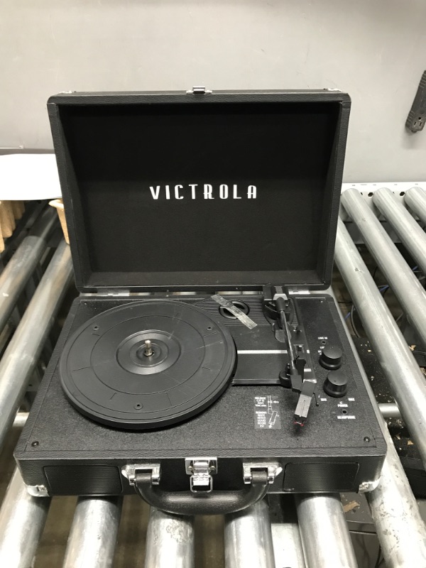 Photo 2 of Victrola Vintage 3-Speed Bluetooth Portable Suitcase Record Player with Built-in Speakers | Upgraded Turntable Audio Sound| Includes Extra Stylus | Black, Model Number: VSC-550BT-BK, 1SFA (Tested)