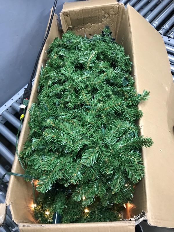 Photo 2 of (tested)9’ Pre-lit Kingswood Fir Pencil Artificial Christmas Tree –Clear Lights (Only half  of the tree lights up)