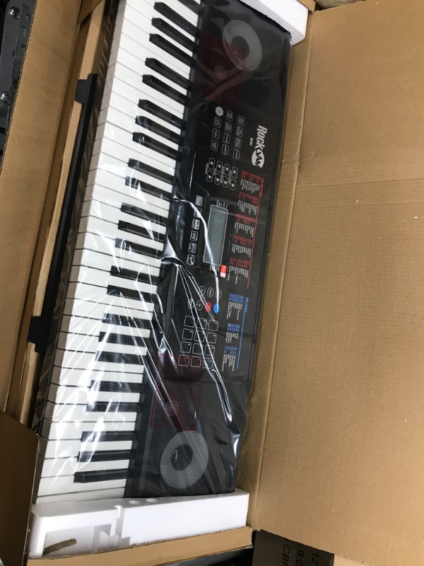 Photo 4 of ** TESTED ** FUNCTIONAL** RockJam 61 Key Touch Display Keyboard Piano Kit with Digital Piano Bench, Electric Piano Stand, Headphones Piano Note Stickers, Sustain Pedal & Simply Piano Lessons 61 Key Keyboard Kit with Midi & Touch Display