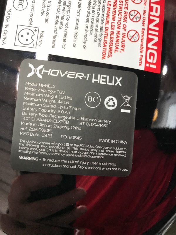 Photo 4 of ***NO POWER CORD*** Hover-1 Helix Electric Hoverboard Scooter ***STOCK PHOTO FOR REFERENCE ONLY. PLEASE SEE LISTING PHOTOS***