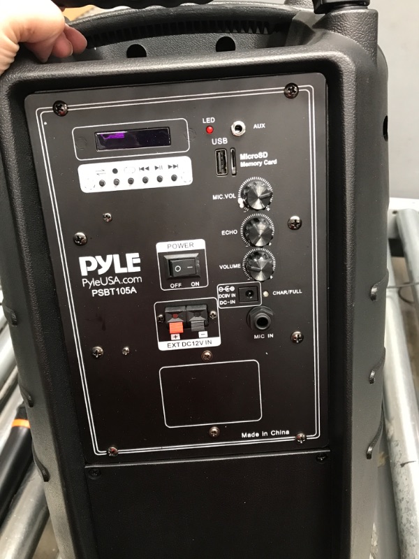 Photo 4 of ***UNABLE TO TEST NO POWER CORD*** Pyle 1000W Portable Bluetooth PA Speaker - 10'' Karaoke Speaker System with UHF Wireless Microphone, Remote Control & Built-in Rechargeable Battery, MP3/USB/SD, LED Battery Indicator Lights - PSBT105A