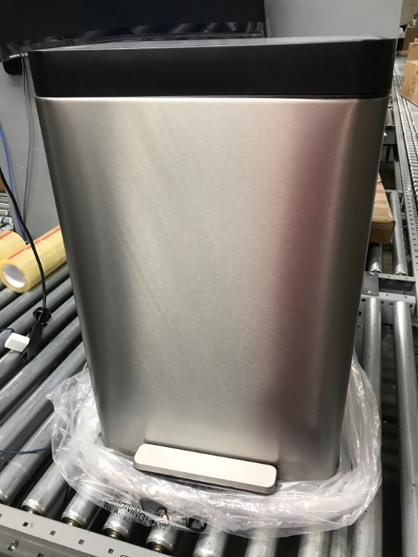 Photo 2 of ** USED*** MINOR CRACK ON TOP CORNER** Kohler 20956-ST 11 Gallon Hands-Free Dual Compartment Recycling Kitchen Step, Trash Can with Foot Pedal, Quiet-Close Lid, Stainless Steel Stainless Steel 11 Gallon Dual Compartment Can