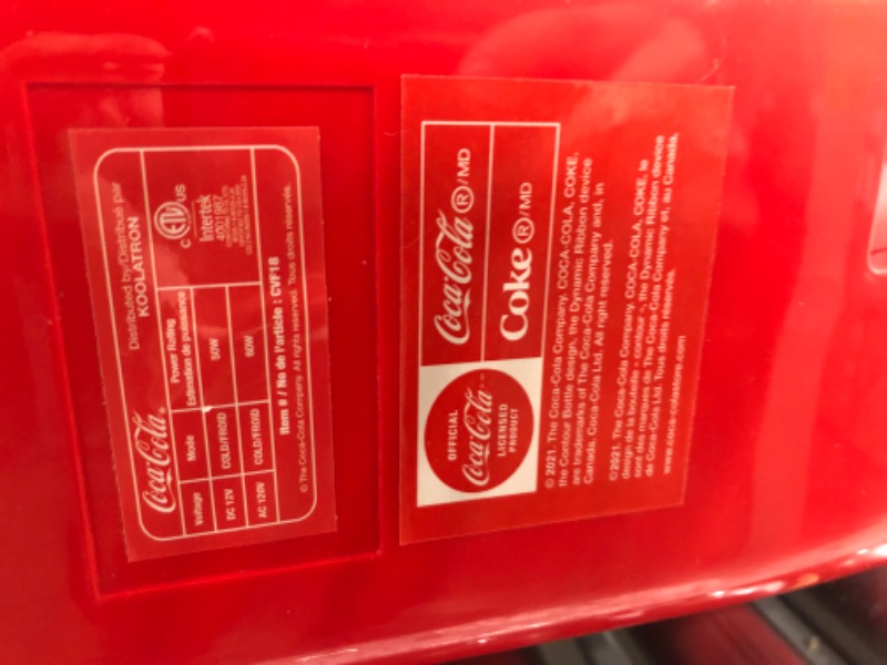 Photo 3 of Coca-Cola Retro Vending Machine Style 10 Can Mini Fridge with Display Window, AC/DC Portable Beverage Cooler for Soft Drink Cans, Includes 12V and AC Cords, for Home Office Dorm Cottage, Red