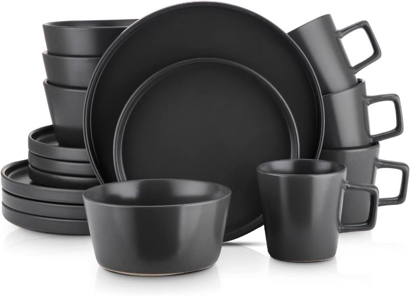 Photo 1 of *MISSING PLATES**  Stone Lain Coupe Dinnerware Set, Service For 4, Black Matte, Matte Black
