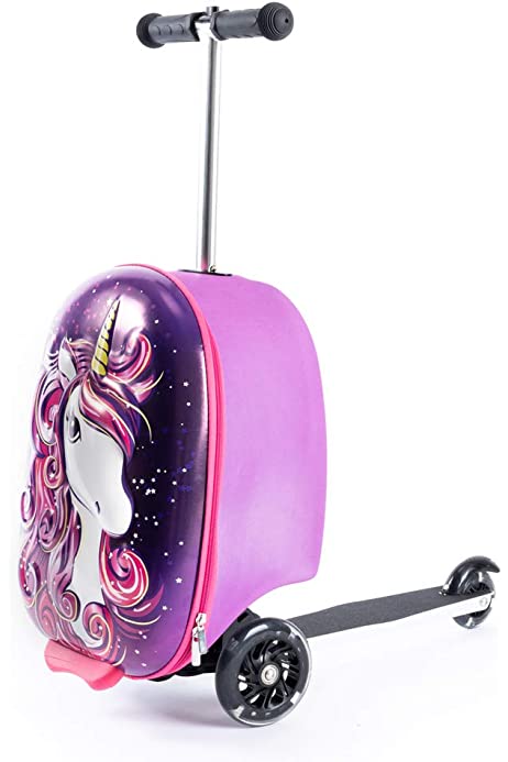 Photo 1 of Kiddietotes 3-D Lightweight Hardshell Carry-on Scooter Suitcase - LED Light Up Wheels - Unicorn