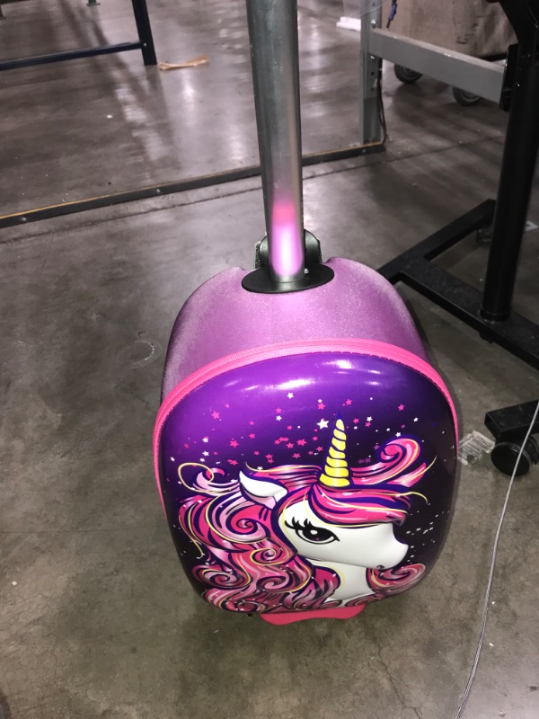 Photo 3 of Kiddietotes 3-D Lightweight Hardshell Carry-on Scooter Suitcase - LED Light Up Wheels - Unicorn