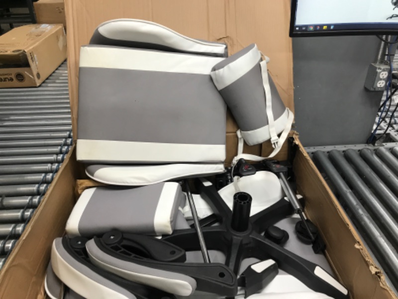Photo 1 of ***PARTS ONLY SEE PHOTOS*** YSSOA Racing Video Backrest and Seat Height Recliner Gaming Office High Back Computer Ergonomic Adjustable Swivel Chair with Headrest and Lumbar Support, with footrest,400lb Capacity, Grey/White