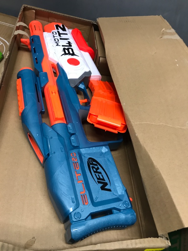 Photo 2 of **MISSING DARTS
NERF Elite 2.0 Motoblitz Blaster with Scope, Motorized 10-Dart Blasting, Airblitz 6 Darts, 22 Darts, Outdoor Toys for 8 Year Old Boys & Girls