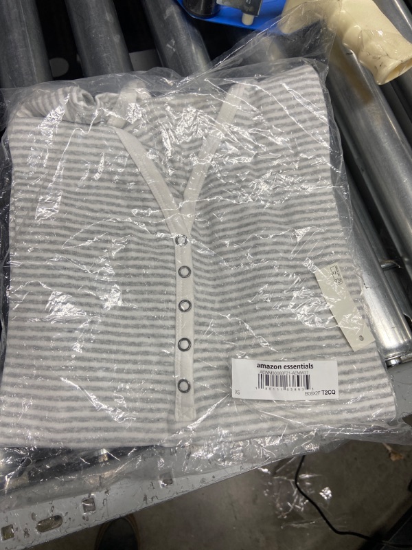 Photo 1 of Amazon Essentials Women's Nursing Slim-Fit Henley Shirt X-Small White/Grey Heather, Mini Stripe