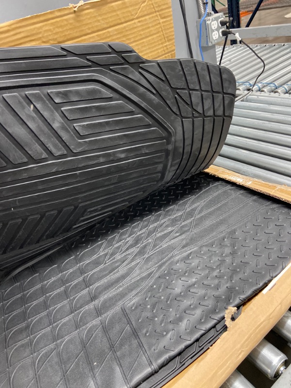 Photo 3 of Amazon Basics 4-Piece All-Weather Protection Heavy Duty Rubber Floor Mats Set with Cargo Liner for Cars, SUVs, and Trucks?Black,Universal Trim to Fit Black Thick Heavy Duty Rubber 4-Piece