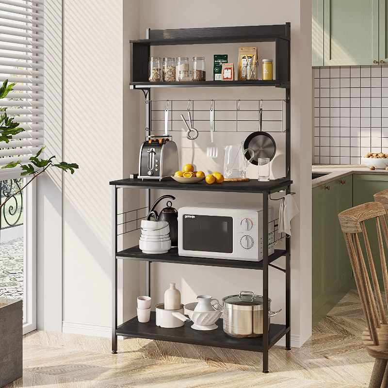 Photo 1 of **PARTS ONLY**- Bestier Kitchen Baker's Rack Coffee Station Microwave Oven Stand Kitchen Shelf with Hutch 8 Side Hooks Free Standing Utility Storage Shelf for Kitchen Dining Room Living Room
