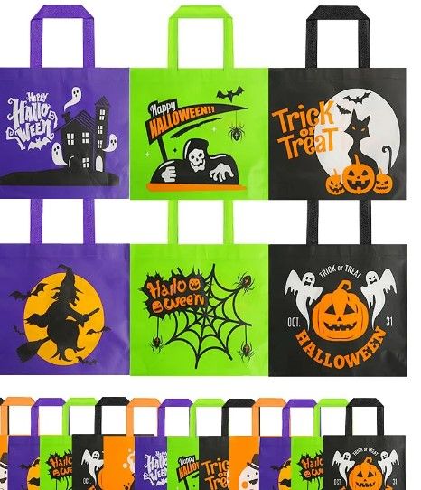 Photo 1 of Shindel 24PCS Halloween Trick or Treat Bags, 13X10.2inch Large Halloween Non-Woven Candy/Goodie Bags for Kids, Halloween Bags for Treats
