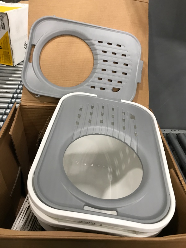 Photo 2 of 2 IRIS USA Top Entry Cat Litter Box with Cat Litter Scoop Box - White/Gray