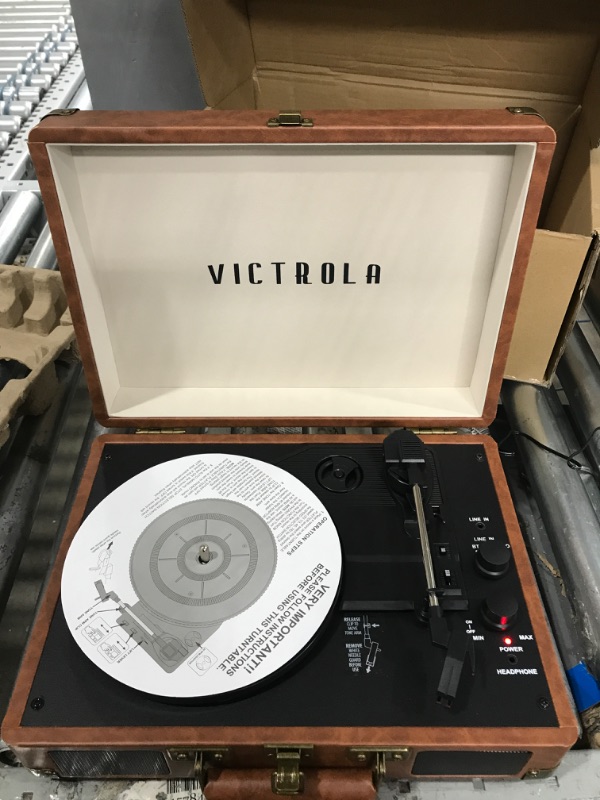 Photo 3 of Victrola Vintage 3-Speed Bluetooth Portable Suitcase Record Player with Built-in Speakers | Upgraded Turntable Audio Sound| Includes Extra Stylus | Brown