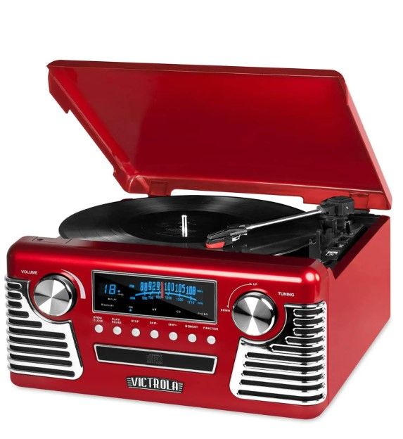 Photo 1 of Victrola 50's Retro Bluetooth Record Player & Multimedia Center with Built-in Speakers - 3-Speed Turntable, CD Player, AM/FM Radio | Vinyl to MP3 Recording | Wireless Music Streaming | Red
