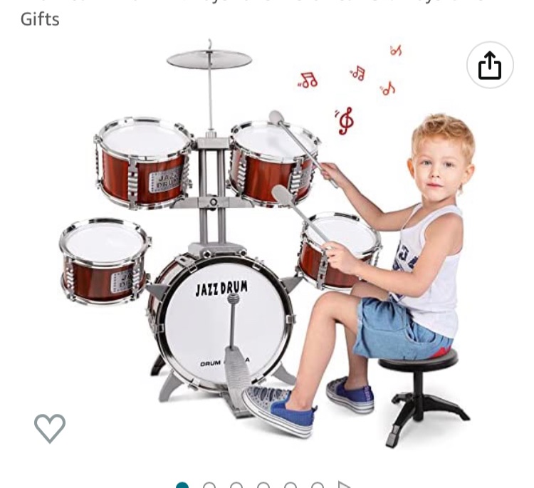 Photo 1 of Drum Set for Kids Musical Instruments Kids Drum Set with Stool, Cymbal, Drum Sticks, 4 Snare Drums and 1 Bass Drum Jazz Drum Kit Toys for 3 4 5 6 Year Old Boys Girls Gifts