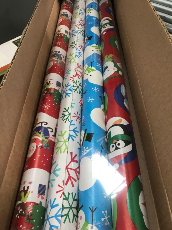 Photo 2 of American Greetings Christmas Reversible Wrapping Paper Bundle, Santa, Snowflakes and Snowmen (4 Rolls, 160 sq. ft.)