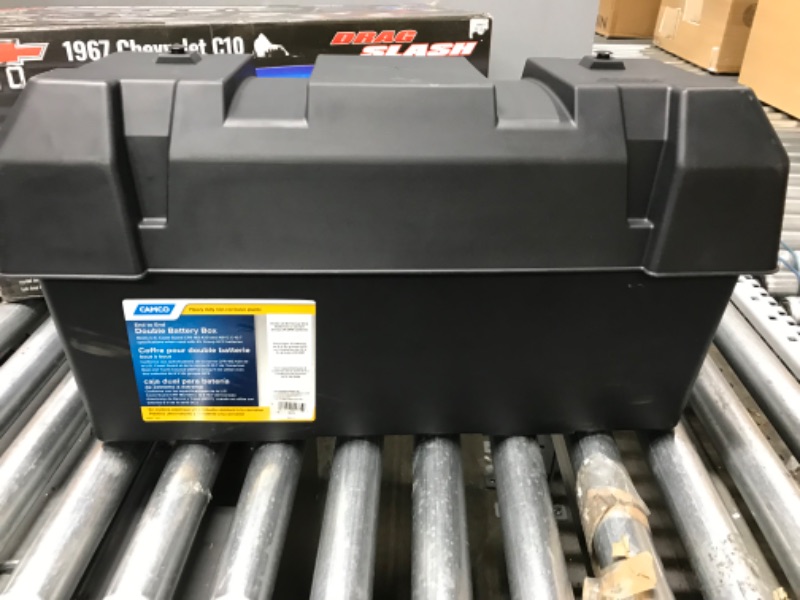 Photo 3 of Camco Heavy Duty Double Battery Box with Straps and Hardware - Group GC2 | Safely Stores RV, Automotive, and Marine Batteries | Measures Inside 21-1/2" x 7-3/8" x 11-3/16" | (55375) Frustration Free Packaging Double Battery Box