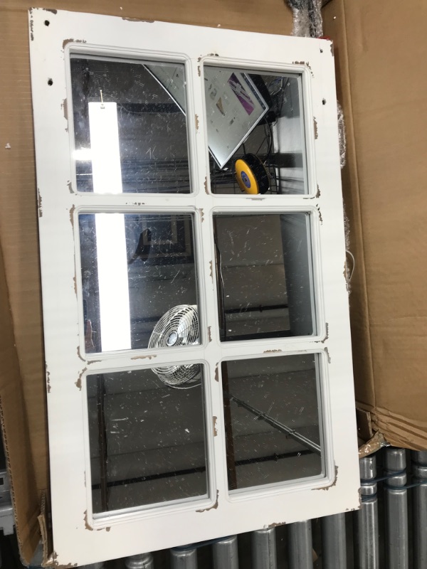 Photo 1 of Amazon Brand – Stone & Beam Vintage-Look Rectangular Barn Farmhouse Frame White Window Wood Mirror, 32.75 Inch Height, White