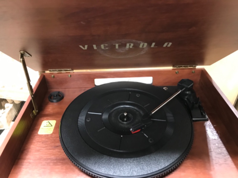 Photo 2 of Victrola Nostalgic 6-in-1 Bluetooth Record Player & Multimedia Center with Built-in Speakers - 3-Speed Turntable, CD & Cassette Player, FM Radio | Wireless Music Streaming | Mahogany Mahogany Entertainment Center