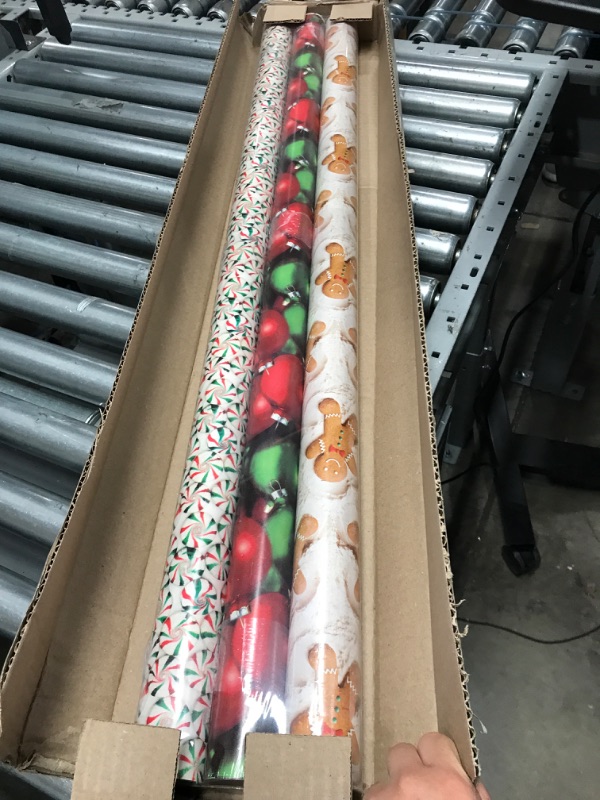 Photo 2 of American Greetings (3-Rolls, Reversible Christmas Wrapping Paper, Men, (3 Pack, 120 sq. ft (Pack of 3), Gingerbread, Ornaments and Peppermints