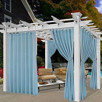 Photo 1 of BONZER Tab Top Indoor/Outdoor Curtains for Patio - Privacy Waterproof Curtains for Bedroom, Living Room, Cabana, Pergola, Lanni, 52 x 84 inch, TEAL , 2 Panel
