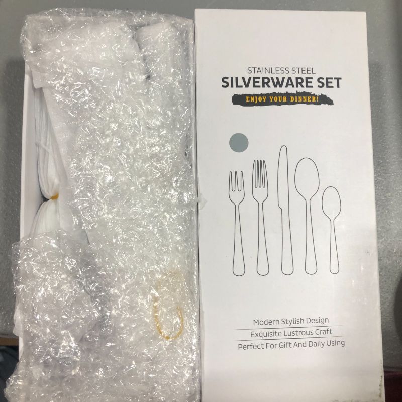 Photo 2 of 40-Piece Silverware Set, HaWare Stainless Steel Flatware Service for 8, Modern Tableware Cutlery for Home, Elegant Eating Utensils Include Knives/Spoons/Forks, Mirror Polished, Dishwasher Safe
