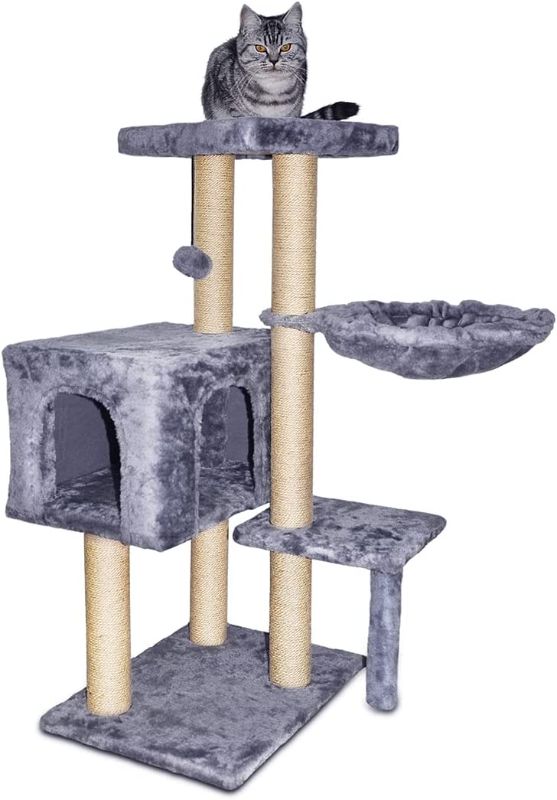 Photo 1 of AIWIKIDE 002G Cat Tree has Scratching Toy with a Ball Activity Centre Cat Tower Furniture Jute-Covered Scratching Posts Grey
