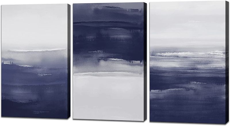 Photo 1 of Abstract Wall Art Canvas Prints for Living Room Bedroom Canvas Art Blue and Gray Abstract Painting Print on Office Decor Bathroom Decor Kitchen Home Decor Artwork Wall Decor 12x16inch x 3panel
