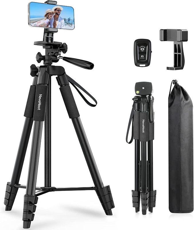 Photo 1 of 65" Phone Tripod, NovoNost Tripod for iPhone with Remote Shutter & Phone Holder, Compatible with iPhone/Camera/Projector Perfect for Video Recording/Selfies/Live Stream
