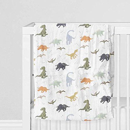 Photo 1 of Aenne Baby Muslin Baby Swaddle Blanket Dinosaur Dino Print Luxurious Soft and Silky 70% Bamboo 30% Cotton 47x47inch (1pack) Baby Boy Nursing Cover
