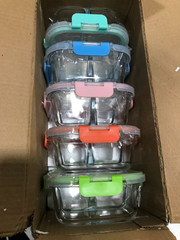 Photo 1 of 5 Pack Glass Meal Prep Containers 3 Compartment Set, 34oz Food Storage Containers with Lids Airtight 