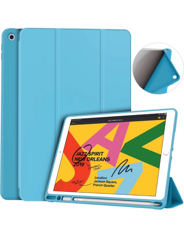 Photo 1 of Soke iPad 7th/8th/9th Generation Case,Compatible iPad 10.2 inch (2019/2020/2021 Releases),iPad Case 10.2 Case with Pencil Holder, Lightweight Smart Cover with Soft TPU Back,Auto Sleep/Wake(Light Blue)